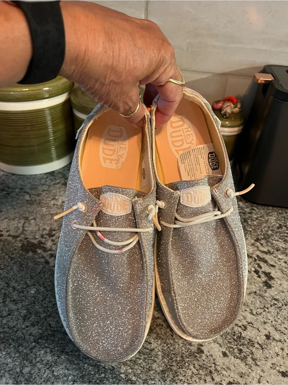 Hey Dude Wendy Metallic Gold Sparkle Shoes Rose Gold Size W8 NWOB